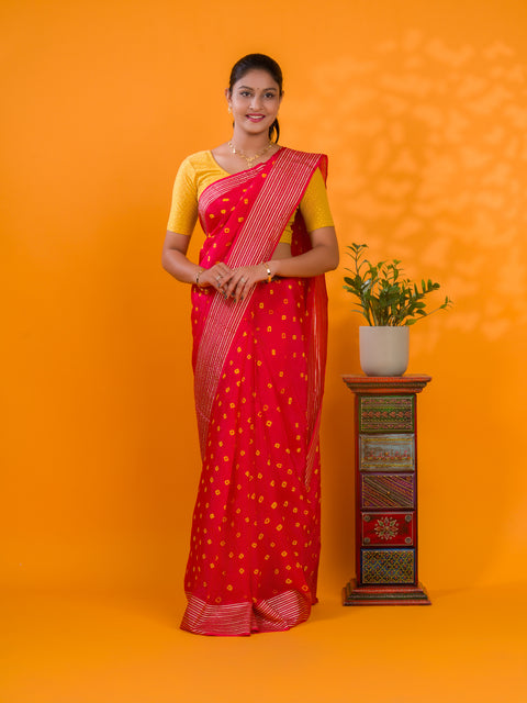 By Bandhani Saree With Traditional Wear