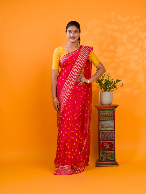 By Bandhani Saree With Traditional Wear