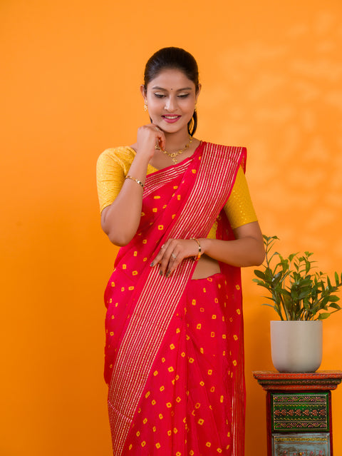 By Bandhani Saree With Traditional Wear