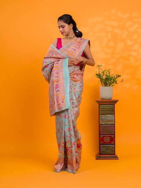 KcPc New Beautiful Cotton Silk Kashmiri Style With Meenakari weaving  work Saree SWA
