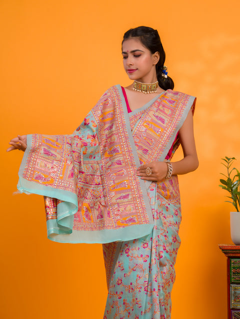 KcPc New Beautiful Cotton Silk Kashmiri Style With Meenakari weaving  work Saree SWA
