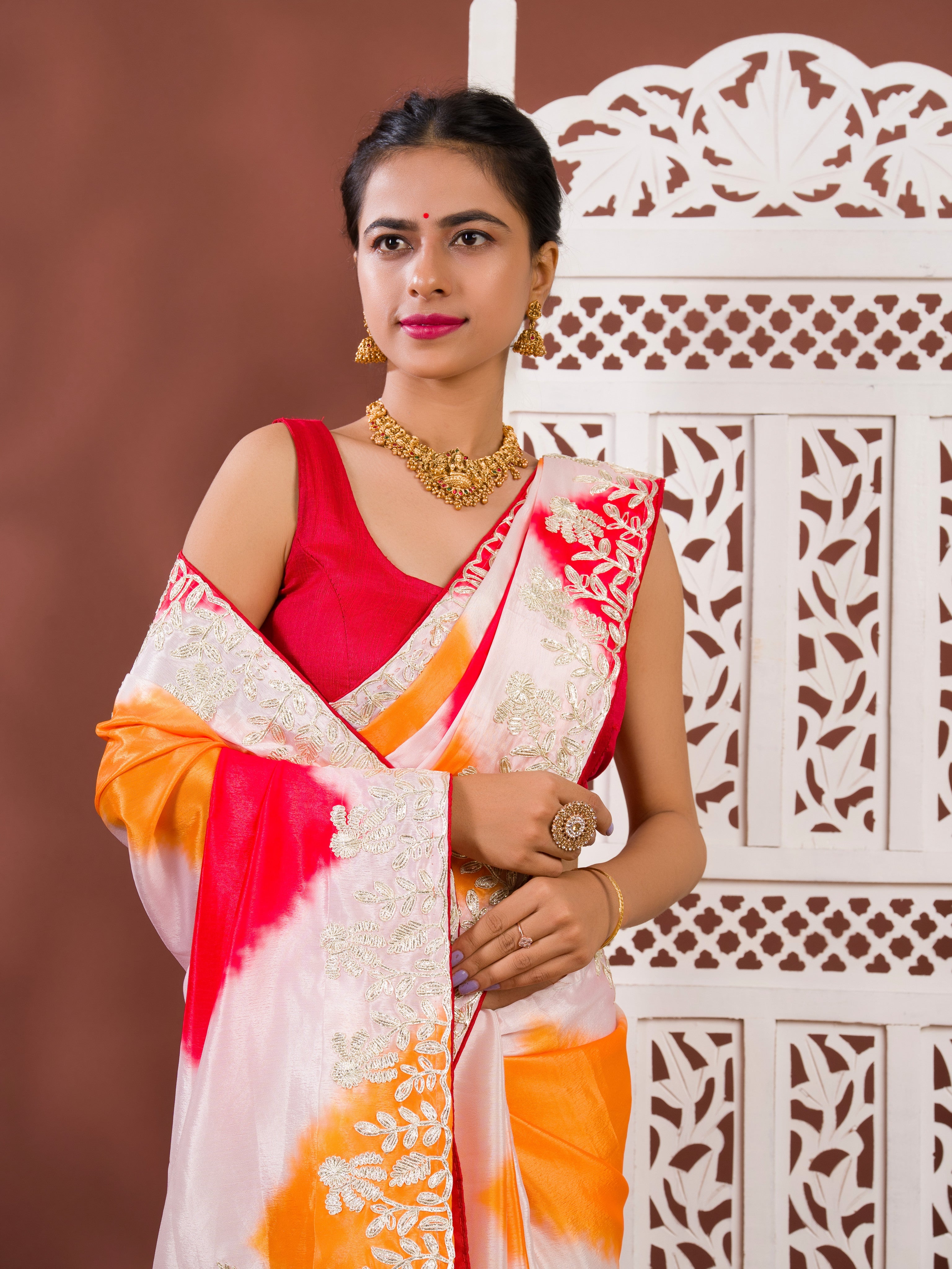 By Faag Saree With Gotapatti Work 