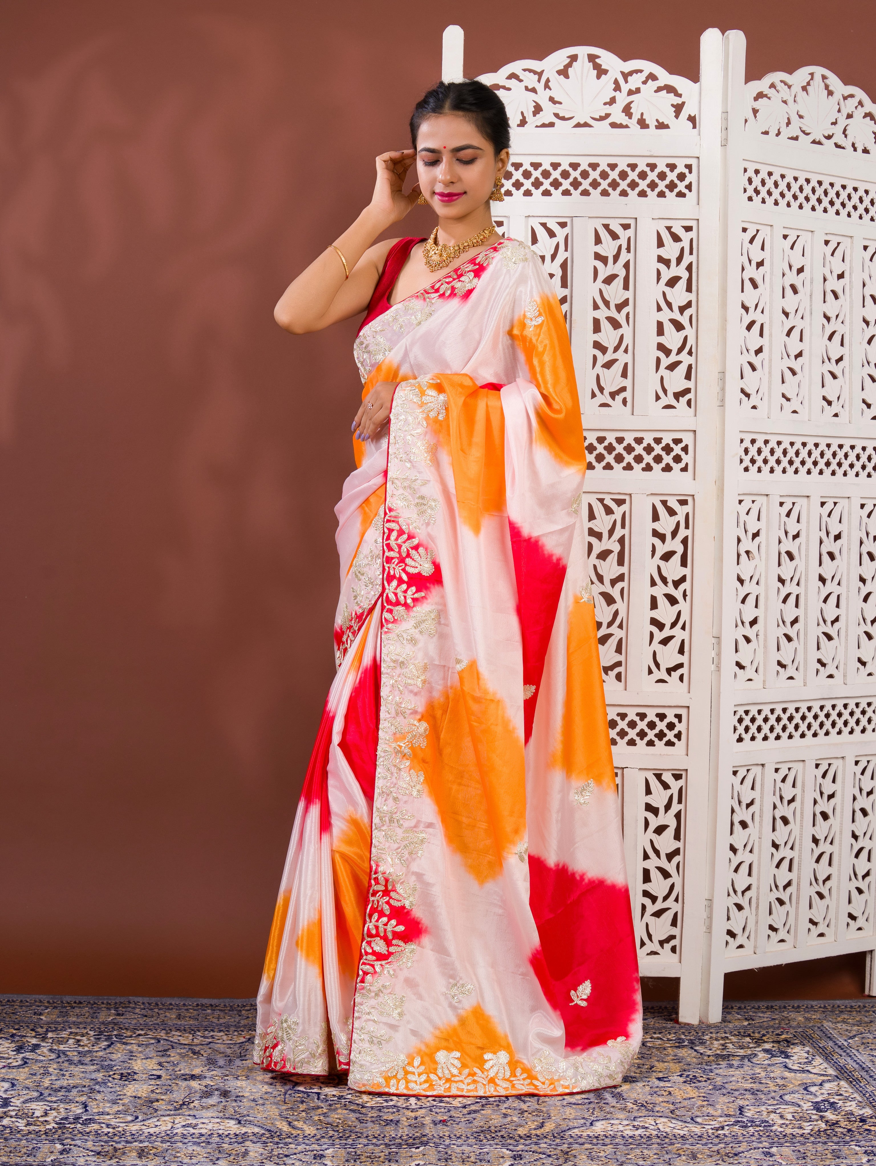 By Faag Saree With Gotapatti Work 
