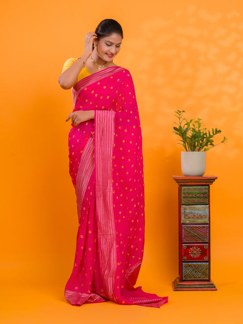 By Bandhani Saree With Traditional Wear