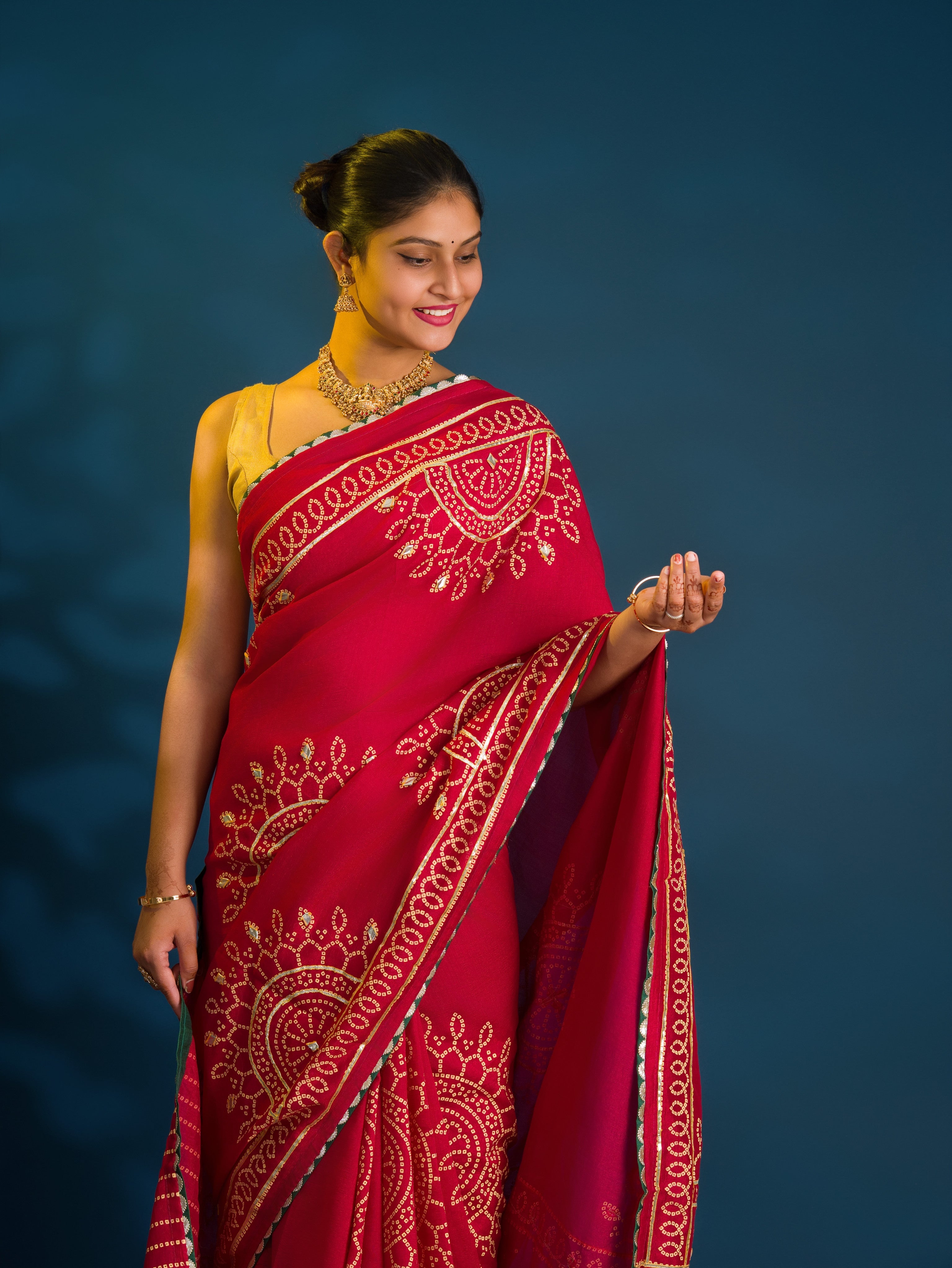 By Bandhani Saree With Traditional Wear