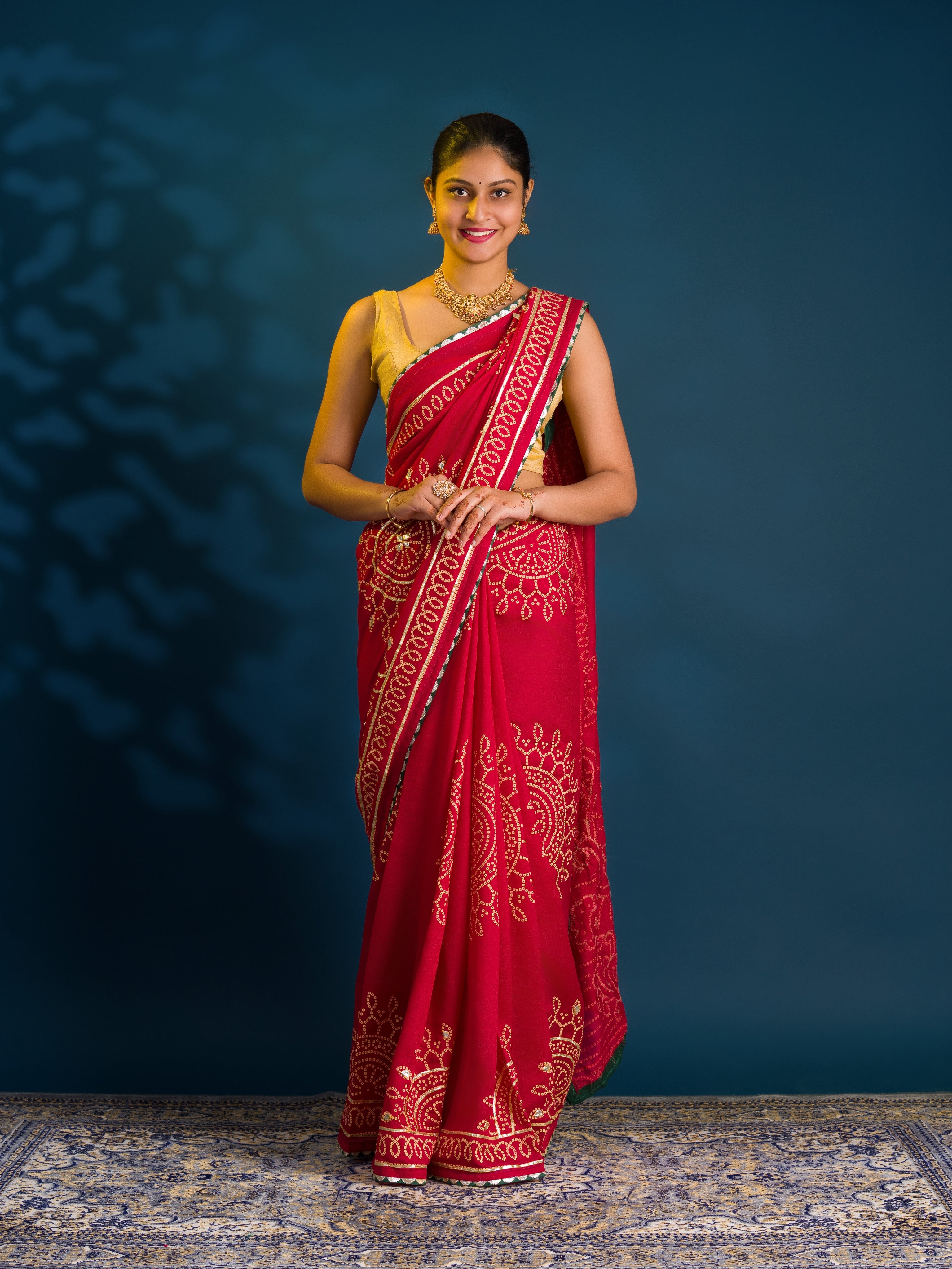 By Bandhani Saree With Traditional Wear
