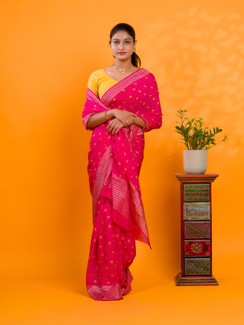 By Bandhani Saree With Traditional Wear