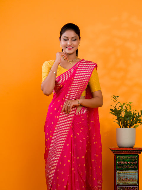 By Bandhani Saree With Traditional Wear