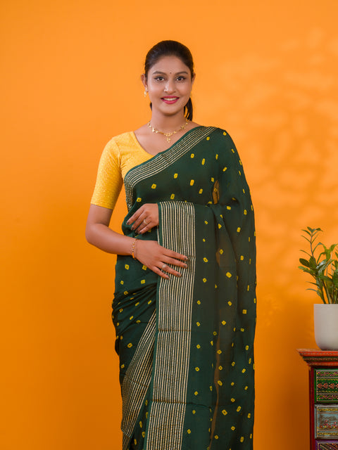 KcPc Latest Chinon Silk Bandhani with Zari Border Saree Chand