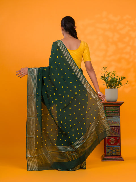 KcPc Latest Chinon Silk Bandhani with Zari Border Saree Chand