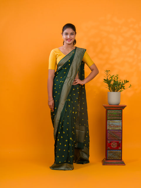 KcPc Latest Chinon Silk Bandhani with Zari Border Saree Chand