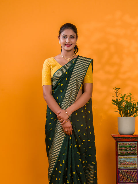 KcPc Latest Chinon Silk Bandhani with Zari Border Saree Chand