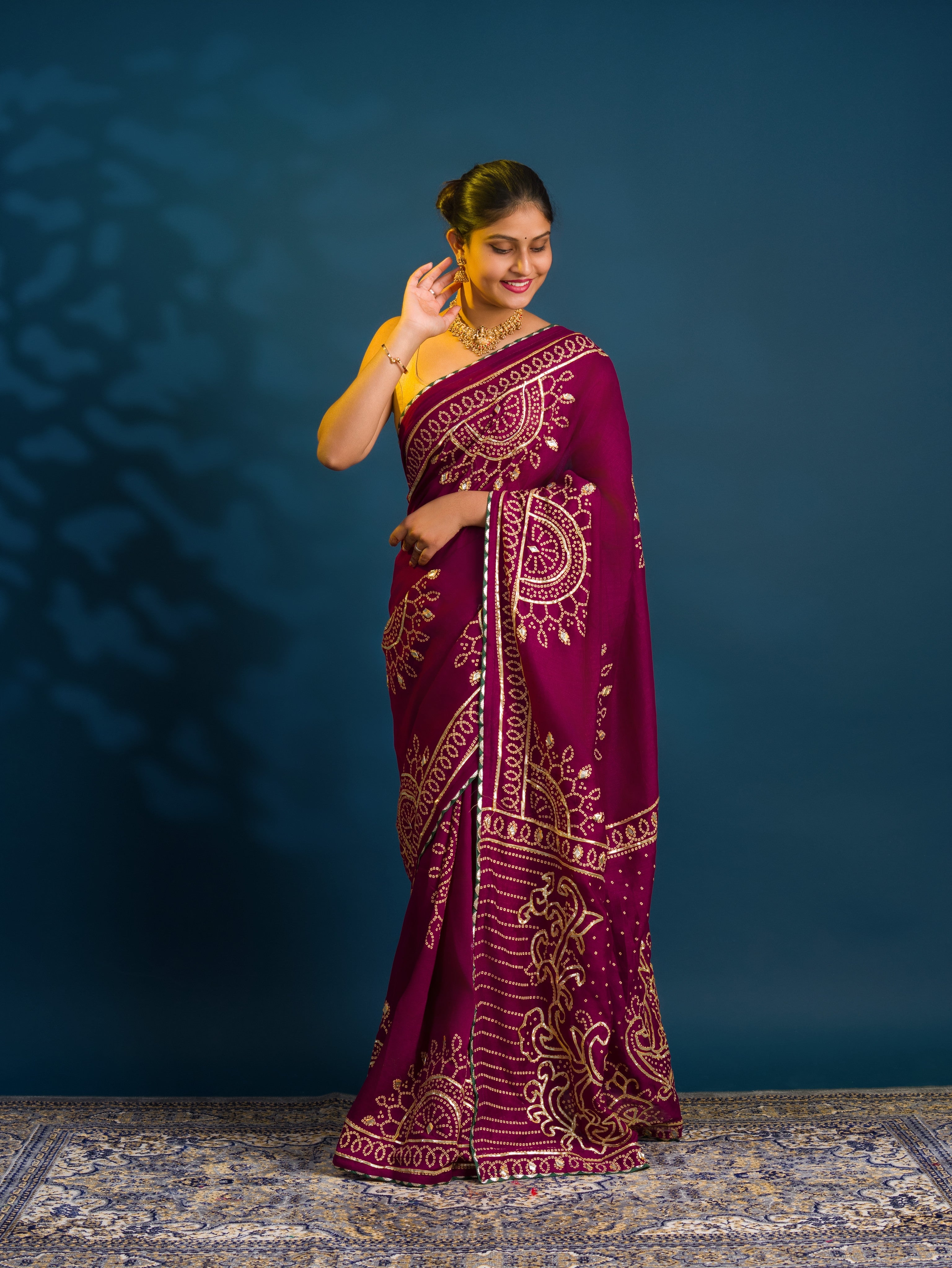 By Bandhani Saree With Traditional Wear