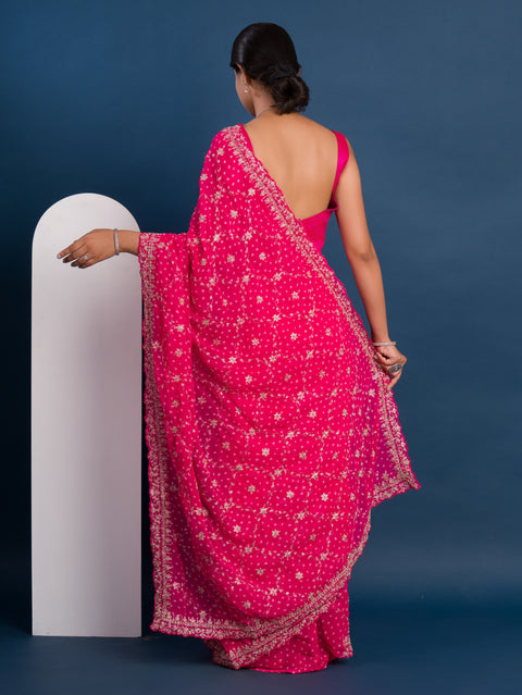 KcPc New Beautiful Georgette Bandhani With Pitan Gotapatti Work Saree MK