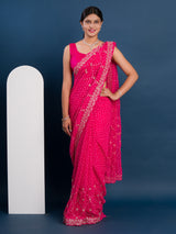  Georgette Bandhani With Pitan Gotapatti Work Saree in pink colour