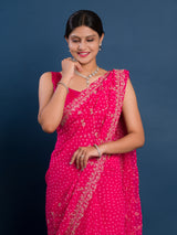  Georgette Bandhani With Pitan Gotapatti Work Saree in pink colour