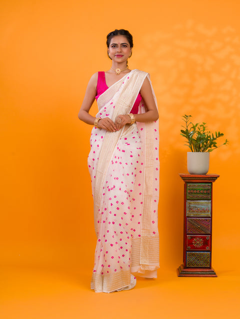 KcPc New Simple & Stylish Bandhani Saree in Chinon Silk Fabric  CHAND