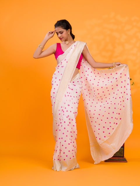 KcPc New Simple & Stylish Bandhani Saree in Chinon Silk Fabric  CHAND