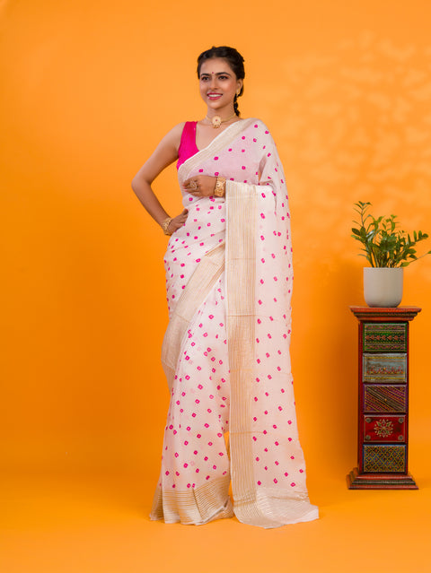 KcPc New Simple & Stylish Bandhani Saree in Chinon Silk Fabric  CHAND