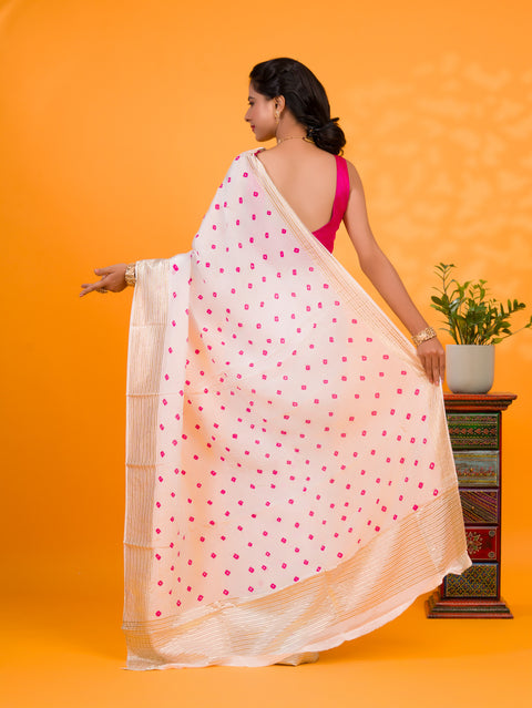 KcPc New Simple & Stylish Bandhani Saree in Chinon Silk Fabric  CHAND