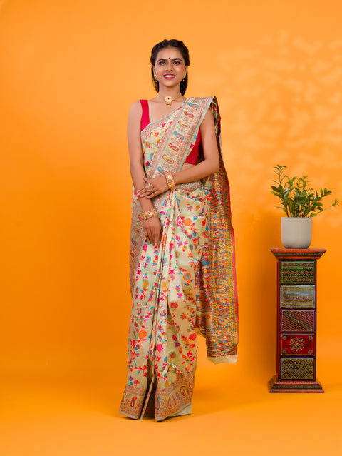 KcPc New latest Cotton Silk Kashmiri Style With Meenakari weaving  work Saree SWA