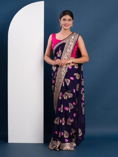 KcPc New Dola Silk Bandhani Zari Weaving Work Saree RTK