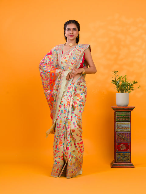 KcPc New latest Cotton Silk Kashmiri Style With Meenakari weaving  work Saree SWA