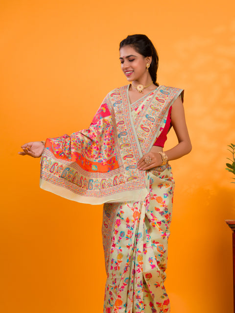 KcPc New latest Cotton Silk Kashmiri Style With Meenakari weaving  work Saree SWA