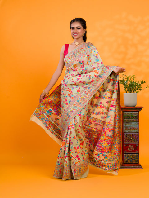KcPc New latest Cotton Silk Kashmiri Style With Meenakari weaving  work Saree SWA
