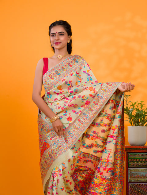 KcPc New latest Cotton Silk Kashmiri Style With Meenakari weaving  work Saree SWA