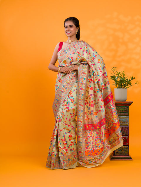 KcPc New latest Cotton Silk Kashmiri Style With Meenakari weaving  work Saree SWA
