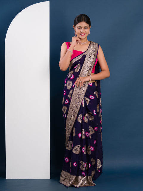 KcPc New Dola Silk Bandhani Zari Weaving Work Saree RTK