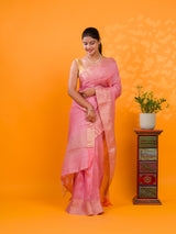 By New Tissue Silk Banarasi style With Zari border Work Saree