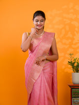 By New Tissue Silk Banarasi style With Zari border Work Saree