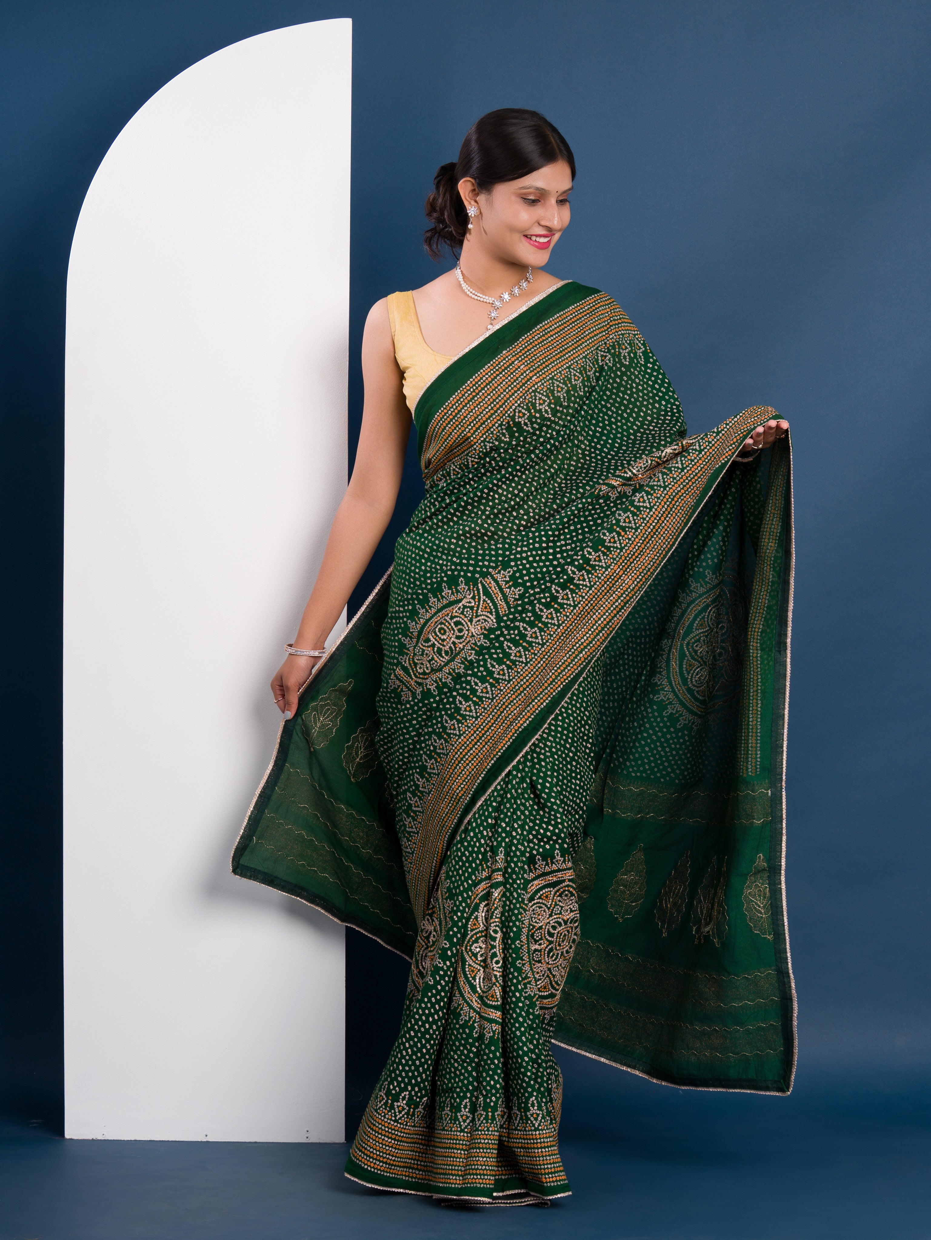 Modal Gaji Silk Bandhani Style Saree in green colour