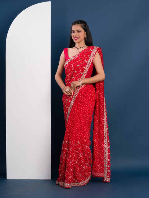 KcPc New Georgette Bandhani With Pitan Gotapatti Work Saree MK