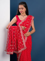 Georgette Bandhani With Pitan Gotapatti Work Saree in red colour