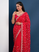 Georgette Bandhani With Pitan Gotapatti Work Saree in red colour