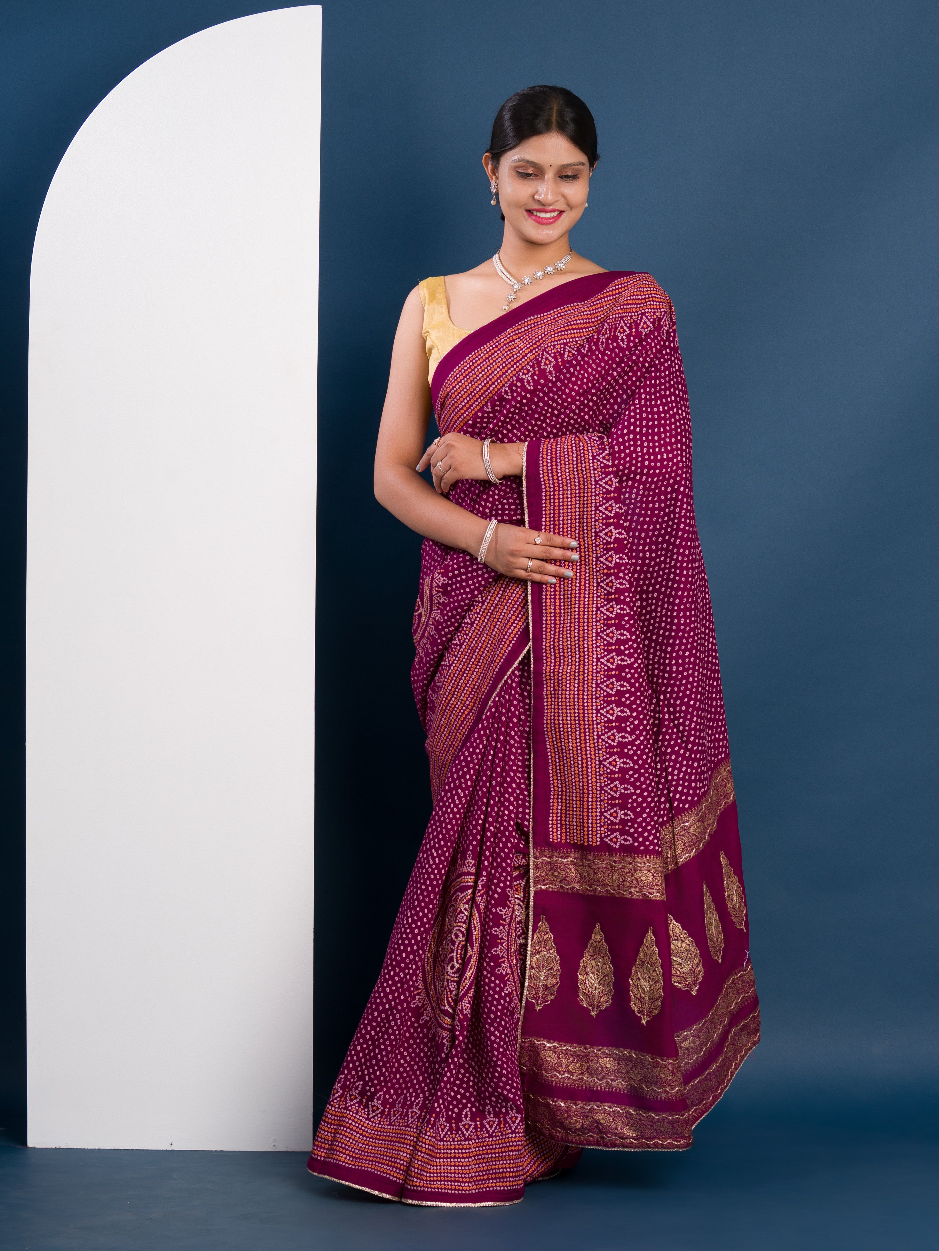 Modal Gaji Silk Bandhani Style With Traditional Saree under 2000