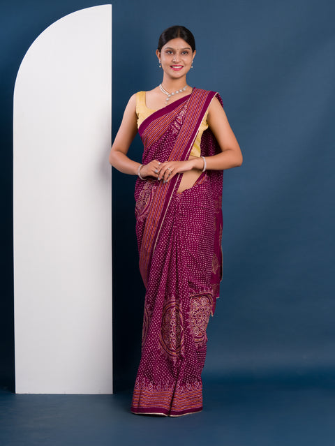 KcPc New Modal Gaji Silk Bandhani Style With Traditional Saree SWA
