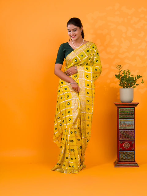 KcPc New Casual Wear Bandhani  Saree With Zari Lines CHAND