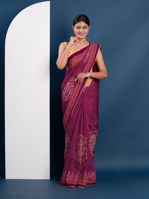 KcPc New Modal Gaji Silk Bandhani Style With Traditional Saree SWA