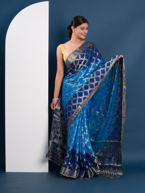 KcPc Gharchola Banarasi Silk With Heavy Zari Work Saree KML Firozi Blue