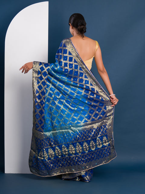 KcPc Gharchola Banarasi Silk With Heavy Zari Work Saree KML Firozi Blue