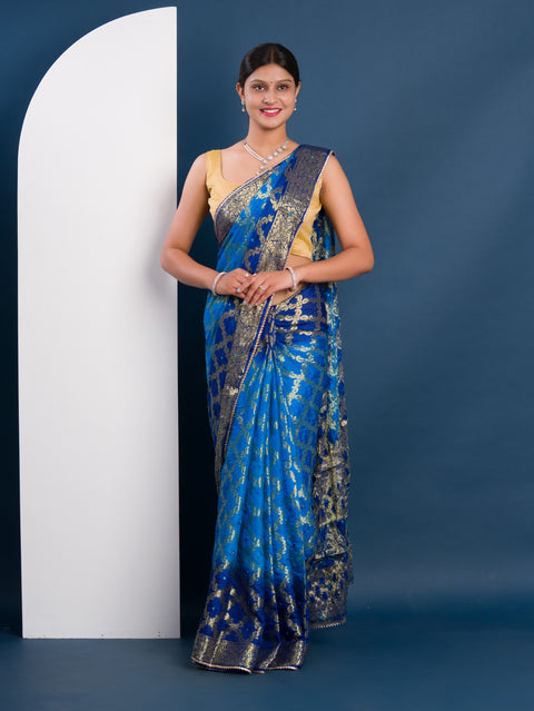 KcPc Gharchola Banarasi Silk With Heavy Zari Work Saree KML Firozi Blue