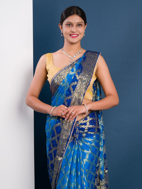 KcPc Gharchola Banarasi Silk With Heavy Zari Work Saree KML Firozi Blue