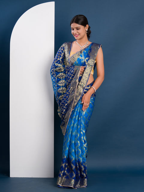 KcPc Gharchola Banarasi Silk With Heavy Zari Work Saree KML Firozi Blue