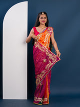 pachrangi saree in lahariya style with gotapati work