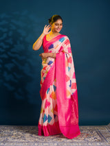 By Bandhani SareeWith Zari Border Work