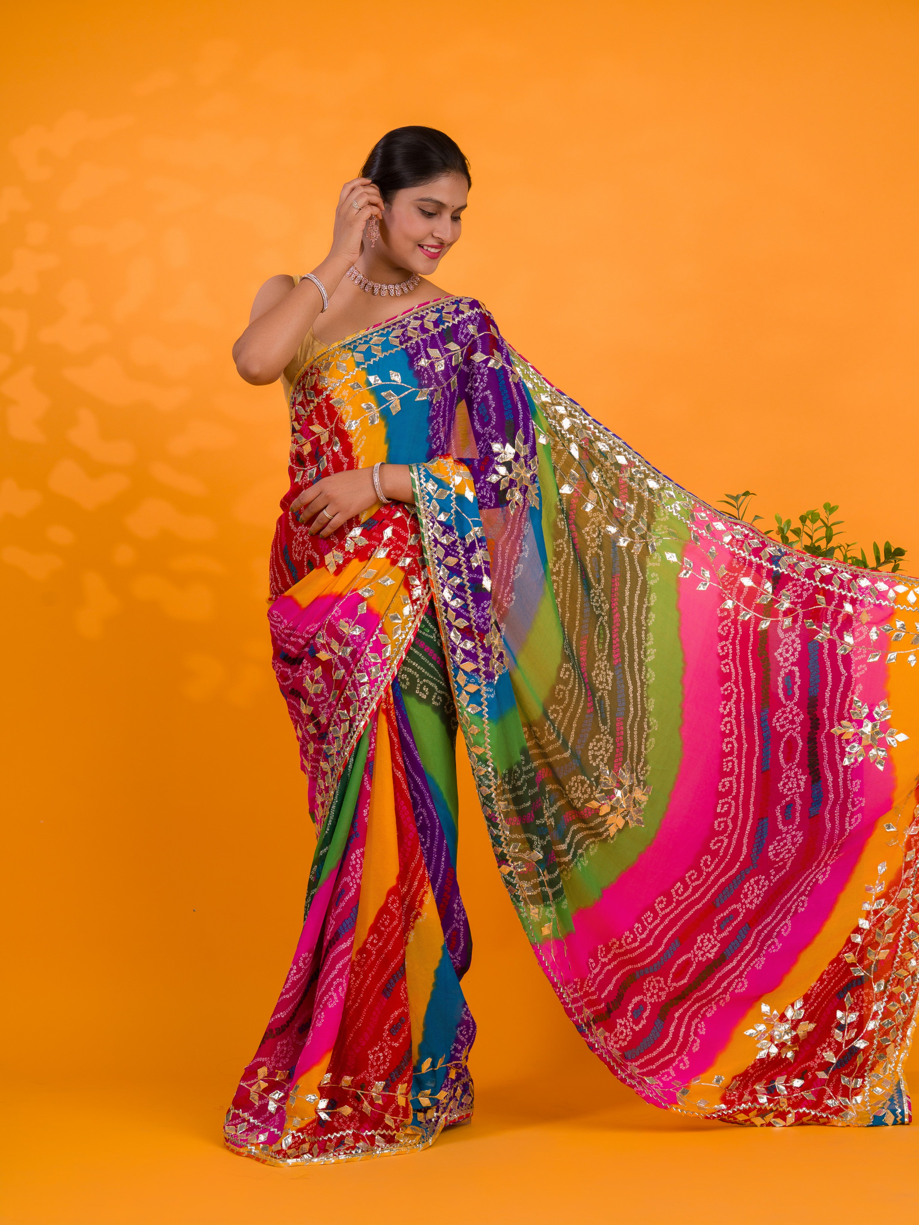 gotapati work saree in multi colour